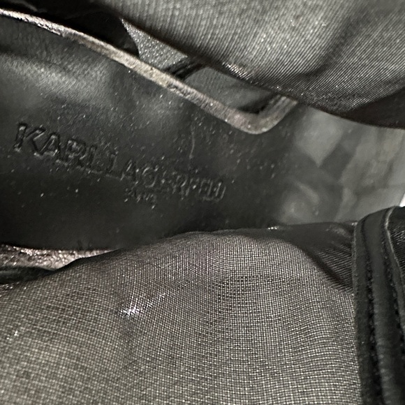 Karl Lagerfeld Metallic Gray Heeled Boots with Crystal Accents - Picture 2 of 5